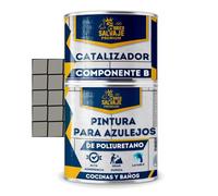 BRICOSALVAJE Pintura para Azulejos de Baño y Cocina Mate 2 Componentes Poliuretano 600+150 Alta Adherencia y Dureza Renueva Paredes Interiores y Zonas Húmedas Sin Obras (Ceniza Clara)