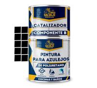 BRICOSALVAJE Pintura para Azulejos de Baño y Cocina Mate 2 Componentes Poliuretano 600+150 Alta Adherencia y Dureza Renueva Paredes Interiores y Zonas Húmedas Sin Obras (Basalto Oscuro)