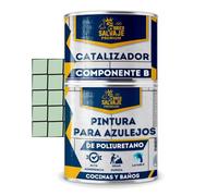 BRICOSALVAJE Pintura para Azulejos de Baño y Cocina Mate 2 Componentes Poliuretano 600+150 Alta Adherencia y Dureza Renueva Paredes Interiores y Zonas Húmedas Sin Obras (Hierba Dulce)