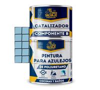 BRICOSALVAJE Pintura para Azulejos de Baño y Cocina Mate 2 Componentes Poliuretano 600+150 Alta Adherencia y Dureza Renueva Paredes Interiores y Zonas Húmedas Sin Obras (Agua Nórdica)
