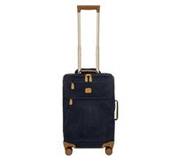 Bric's Maleta Trolley Colección Life, Maleta de Mano con Bolsillos con Cremallera y 4 Ruedas, Efecto Ante, Dimensiones 37x55x23, Azul
