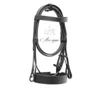 Brida de cazador liso con muserola de 5 cm y banda para cejas de 1 pulgada de alta calidad (color negro) (pony)