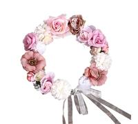 Bridal Flower Headband Crown Tiara For Women Bride Party Wedding Hair Accessories Jewelry Band(Pink)