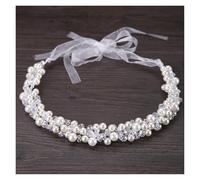 Bridal Pearls Crystal Headband Wedding Flower Design Handmade Hair Accessories(Green)