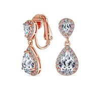 Bridal Teardrop CZ Halo Prom Dangle Drop Statement Lámpara De Araña Clip On Earrings Cubic Zirconia Rose Gold Plated Brass