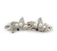 Bridal Wedding Prom Plate Silver Tone simulada Diamante 'Mariposa' Barrette Pein Cape Grip - 75 mm a travs de