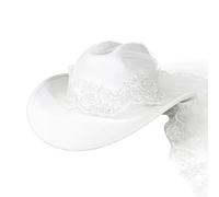 Bridal Western Hat, Cowgirl Wedding Headwear, White Bachelorette Cap, Elegant Ranch Style Accessory Designed for Bride Parties Summer Beach Events Girls Birthdays Dress Showers Celebrations