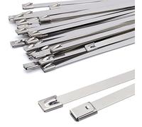 Bridas Metálicas Largas 400 x 7.9 mm, Bridas de Acero Inoxidable Abrazaderas Metálicas Para Tubos - Resistencia a La Tracción 120 Kg | 30 Piezas de Bridas Plateada