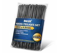 Bridas negras de 1000 unidades, 4,8 x 300 mm, resistentes, resistentes a desgarros, resistentes y robustas, de plástico resistente a los rayos UV, sujetadores de cables