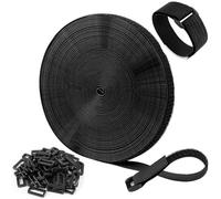 Bridas Reutilizables de 10m x 2cm con 60 Hebillas, Bridas para Organizador de Cables, 1 Rollo Bridas para Cables de Oficina, Hogar, Jardín y Más, Negro