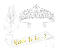 Bride Despedida de Soltera Accesorios Kit - Velo Novia Despedida Bandas Despedida Soltera Novia Faja Bride To Be Sash para Disfraz Despedida de Soltera Con Tiara, plata Tiara de Boda
