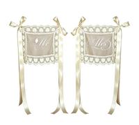 Bride Groom Chair Signs | 2 Piece Lace Chair Decor With Bowtie Ribbon