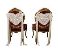Bride Groom Chair Signs 2 Piece Sheer Lace Heart with 3 Meters Ribbon | Elegant Heartfelt Wedding Chair Marker Chair Back Banners Covers for Ceremony Bridal Shower Church Banquet Hall Welcome Table