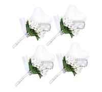 Bride Groom Rose for Party Boutonniere Prom Wrist Decor Wedding Corsage PP Silver
