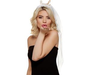 Bride Headband, White, with Veil & Marabou Feathers