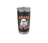 Bride Or Die Retro Halloween despedida de soltera a juego Vaso térmico de acero inoxidable de doble pared