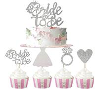 Bride To Be Adornos de Cupcakes,12 PCS Plata Topper Adornos para Cupcakes Glitter Cake Topper Cupcake Boda para Suministros de Despedida de Soltera Decoraciones para Despedidas Soltera