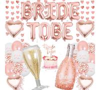 Bride to Be Deko - 39 piezas de oro rosa decoración despedida de soltera para mujeres Set con globos de papel de aluminio de novia para ser globos de confeti, decoración para tartas, despedida de