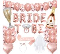 Bride to Be Party Decoration - 36 piezas de oro rosa JGA accesorios para mujer con globo de papel de aluminio, guirnalda, faja y velo, globos, decoración de despedida de soltera
