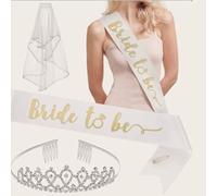 Bride to Be Sash Set Faja nupcial llamativa con velo Tiara Accesorios para despedida de soltera Regalos para despedida de soltera Compromiso Boda Despedida de soltera(plata)