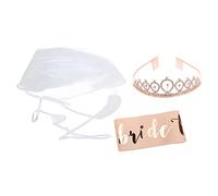 Bride to Be Sash Set with Veil Tiara Fashion Elegant Style Eye Catching Bridal Sash for Bridal Shower Party Wedding Accessories Premium Metal Polyester Material Bright Colors (Rose gold (HM2232210))