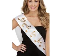 Bride to Be Sash, White, with Gold Lettering