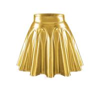 Bridesmay Falda Skater Acampanada para Mujer - Falda Corta Elástica Brillante con Talle Alto para Fiesta, Noche de Discoteca y Baile TJ Golden XL