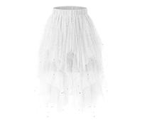 Bridesmay Faldas de tul para mujer, falda de hada de malla A-Line, capas esponjosas, falda larga de tutú de tul midi, Lentejuelas blancas., S
