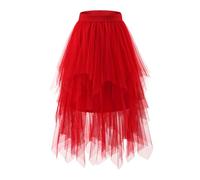 Bridesmay Faldas de Tul para Mujer - Tiro Elástico Trendy - Tutú Asimétrico - Falda en A para Homecoming y Halloween Red XL