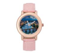Bridge Ponte Degli Alpini at River Brenta - Elegante reloj analógico de cuarzo para mujer con correa de piel