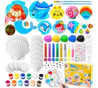Bridokit Kit de Pintura con Conchas que Brillan en la Oscuridad Marinas para Niños, Manualidades Niña 3 4 5 6 7 8 9 10, Kit para Hacer llaveros, con Arcilla Que se Seca al Aire, Regalo Niña 3-12 Años