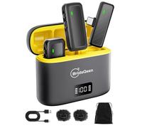 BridsQeen M7pro - Paquete de 2 micrófonos inalámbricos para iPhone, iPad, Android con tipo C, micrófonos Lavalier para grabación de video, micrófono de grabación transparente con USB-C para mini