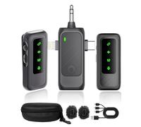 BridsQeen Micrófono Lavalier inalámbrico 3 en 1 para cámara, iPhone, teléfono Android, iPad, mini micrófono USB C, batería de 130 pies y 16 horas, sistema de micrófonos de solapa con cancelación de