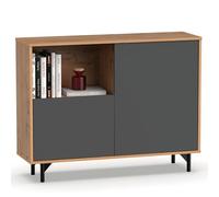 briebe Aparador Salón, Mueble Comedor Auxiliar, Buffet, 2 Puertas, 1 Estante 86x112x33 cm (Alto x Ancho x Profundo) Recibidor Diseño Industrial Moderno, Fokus Gris/Roble Gold