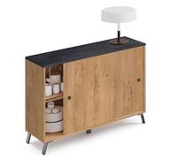 briebe Aparador Salón, Mueble Comedor Auxiliar, Buffet, 2 Puertas Correderas 87x120x40 cm (Alto x Ancho x Profundo) Recibidor, Diseño Moderno, LYS Roble Gold/Imitación Mármol