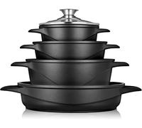 briebe Batería Cocina Inducción 8 Piezas, Juego 4 Ollas Antiadherente ILAG | Aluminio Fundido, sin PFOA, Set Cazuelas Tapas Cristal, Guantes Silicona, Vitrocerámica, Gas, Horno, MGK-17