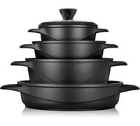 briebe Batería Cocina Inducción 8 Piezas, Juego 4 Ollas Antiadherente ILAG | Aluminio Fundido, sin PFOA, Set Cazuelas Tapas Cristal, Guantes Silicona, Vitrocerámica, Gas, Horno, MGK17S