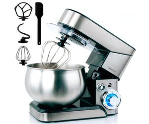 briebe Batidora Amasadora Repostería 1800W MAX, Robot Cocina Profesional, Movimiento Orbital, Varillas, Gancho Masa, Pala Mezcladora, 5 L, 6 Velocidades + Función Pulso, Inox KM1114