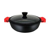 briebe Black Titanium Cacerola Baja de Cocina Inducción Antiadherente Titanio, Cazuela 28cm, Aluminio Fundido, Recubrimiento sin PFOA, Tapa Cristal, Asas Silicona, Vitrocerámica, Gas, Horno