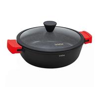 briebe Black Titanium Cacerola Baja Cocina Inducción Antiadherente Titanio | Cazuela 32cm, Aluminio Fundido, Recubrimiento sin PFOA, Tapa Cristal, Asas Silicona, Vitrocerámica, Gas, Horno