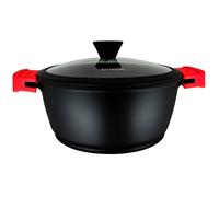 briebe Black Titanium Cacerola Cocina Inducción Antiadherente Titanio 20cm | Cazuela Aluminio Fundido, Recubrimiento sin PFOA, Tapa Cristal, Asas Silicona Extraíbles, Vitrocerámica, Gas, Horno