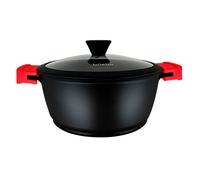 briebe Black Titanium Cacerola Cocina Inducción Antiadherente Titanio, Cazuela 24cm, Aluminio Fundido, Recubrimiento sin PFOA, Tapa Cristal, Asas Silicona Extraíbles, Vitrocerámica, Gas, Horno