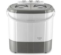 briebe Camp Mini Lavadora Portátil con Centrifugado, Camping, Capacidad Ropa 3Kg, Ideal Viajes, Camper y Autocaravanas, 2 Compartimentos, Carga Superior, Bajo Consumo Agua y Energía, Gris/Blanco