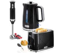 briebe Elegance Set Tostadora Pan 2 Rebanadas, 7 Niveles Tostado + Hervidor Agua Eléctrico 1,7L Inalámbrico, 2200W Libre BPA + Batidora de Mano 600W, 2 Velocidades, Acero Inoxidable, Negro