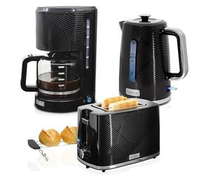 briebe Elegance Set Tostadora Pan Ranura Ancha 2 Rebanadas + Hervidor Agua Eléctrico 1,7L Inalámbrico 2200W Libre BPA + Cafetera Goteo Filtro 10 Tazas 1,25L, Pack Desayuno Diseño Moderno, Negro