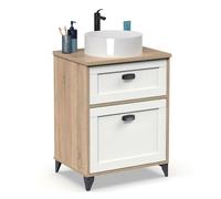 briebe Mueble Baño 60 cm, Lavabo sobre Encimera No Incluido, Armario Auxiliar Estilo Vintage 80x61x47 cm, Espacio de Almacenamiento 1 Cajón, 1 Puerta, Eterna Roble Cambrian/Blanco