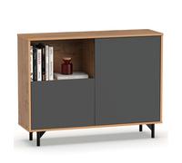 briebe Aparador Salón, Mueble Comedor Auxiliar, Buffet, 2 Puertas, 1 Estante 86x112x33 cm (Alto x Ancho x Profundo) Recibidor Diseño Industrial Moderno, Fokus Gris/Roble Gold