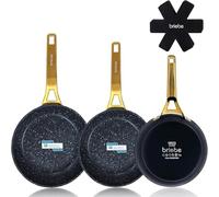 briebe Gold Titanium Juego de 3 Sartenes Antiadherentes Inducción Titanio | 18-20-248cm Aluminio Forjado, Recubrimiento sin PFOA, Mango Profesional Acero Inox, Vitrocerámica, Gas, 3 Protectores