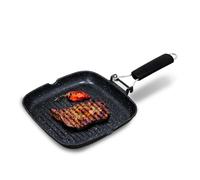 briebe Black Titanium Grill Asador Rayas, Inducción, Antiadherente Titanio, Sartén Plancha 24x24cm Aluminio Fundido sin PFOA, Mango Plegable, Apto Vitrocerámica, Gas
