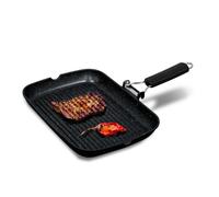 briebe Black Titanium Grill Asador Rayas, Inducción, Antiadherente Titanio, Sartén Plancha 34x24cm Aluminio Fundido sin PFOA, Mango Plegable, Apto Vitrocerámica, Gas